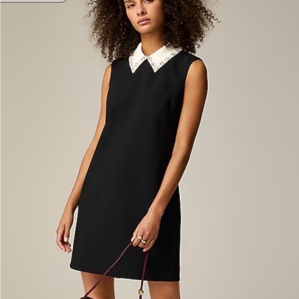 NWT J. Crew Ora Italy Embellished collared shift dress stretch crepe black 14